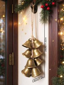 1 String Large Bell, Bronze/Gold Metal Jute Rope Bell, Country Style Bronze Cylindrical Bell, Artificial Green Leaf Jute Rope, For Wall Hanging Decoration Bell, Window Decoration, Christmas Decoration, New Year Party Decoration, Garden Decoration, Gift. - Straight-leg Style - View 14