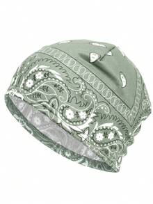 Bohemian Paisley Print Loose Ruffled Hat For Women, Elastic Stretch Headscarf Patterned Headwrap, Breathable Printed Knit Beanie Headcover, Suitable For Daily Casual Wear - Multicolor - View 12