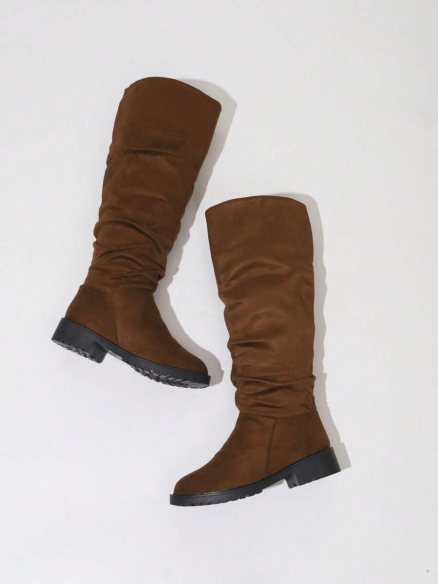 Classic Brown Mid-Calf Boots, Fashionable Buckle Design, Comfortable And Versatile, Suitable For Daily Wear And Outings - Brown - View 1