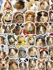 50/100Pcs Realistic Cute Guinea Pig Waterproof Vinyl Stickers, Adorable Pet Cavy With Fun Costume Hat Outfit Decals For Water Bottle Journal Laptop Scrapbook Decor,Back To School - Multicolor - View 13