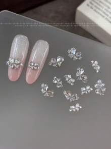 5pcs No-Backing Butterfly Zirconia Nail Art Rhinestone Decor, Luxury Sparkling Water Drop Triangle Square Butterfly Ring - Multicolor - View 7
