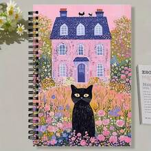 Buku Catatan Spiral Kartun Anime Klasik Kucing Hitam, Desain Gaya Akademik dengan Pola Bunga Berwarna-warni, Kertas Berkualitas Tinggi. Cocok untuk Sekolah, Kantor, dan Kreasi Artistik - Hadiah Sempurna untuk Teman, Guru, dan Siswa. Bertema Kucing - Satu buku (50 halaman, 100 halaman) - View 1