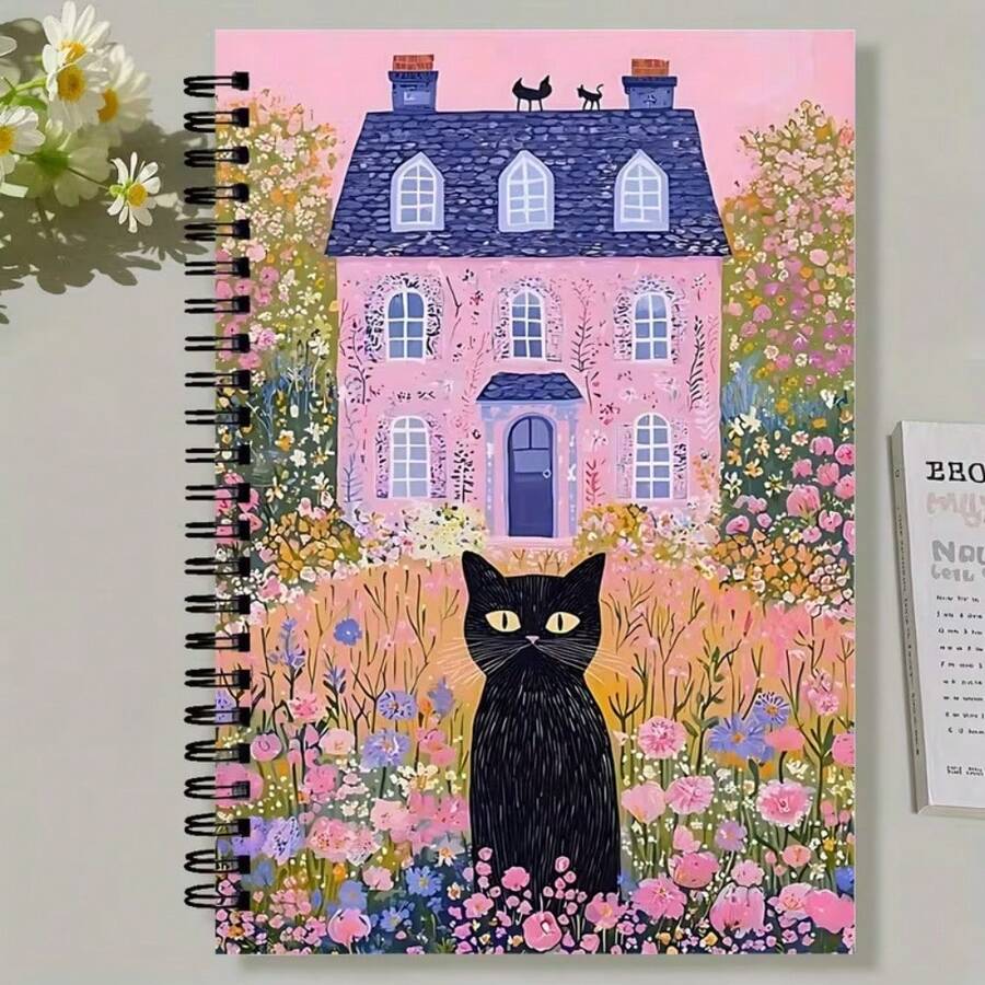 Buku Catatan Spiral Kartun Anime Klasik Kucing Hitam, Desain Gaya Akademik dengan Pola Bunga Berwarna-warni, Kertas Berkualitas Tinggi. Cocok untuk Sekolah, Kantor, dan Kreasi Artistik - Hadiah Sempurna untuk Teman, Guru, dan Siswa. Bertema Kucing - Satu buku (50 halaman, 100 halaman) - View 1