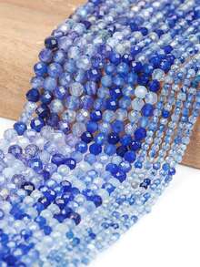 1 Untai Manik-Manik Batu Alam 2/3/4mm Agate Biru Berfaset Bulat Manik-Manik Longgar untuk Pembuatan Perhiasan DIY Gelang dan Aksesoris Anting - MultiWarna - View 8