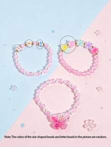 3pcs/Set Shiny Star Pendant Elastic Beaded Children's Bracelet Set, Stackable Daily Wear Jewelry Bracelets For Girls - Multicolor - View 8