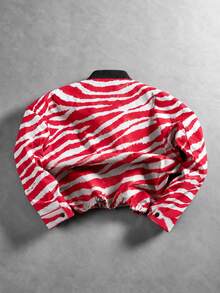 Men's Stand Collar Flight Jacket, Red And White Tiger Stripe Casual Outerwear - Red - View 2