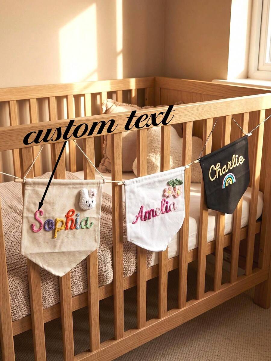 Banner Nama Kamar Bayi yang Dipersonalisasi, Bendera Kamar Bayi Bordir, Papan Nama Kustom, Dekorasi Dinding Kamar Bayi, Hadiah untuk Bayi Baru Lahir, Papan Petunjuk untuk Acara Baby Shower