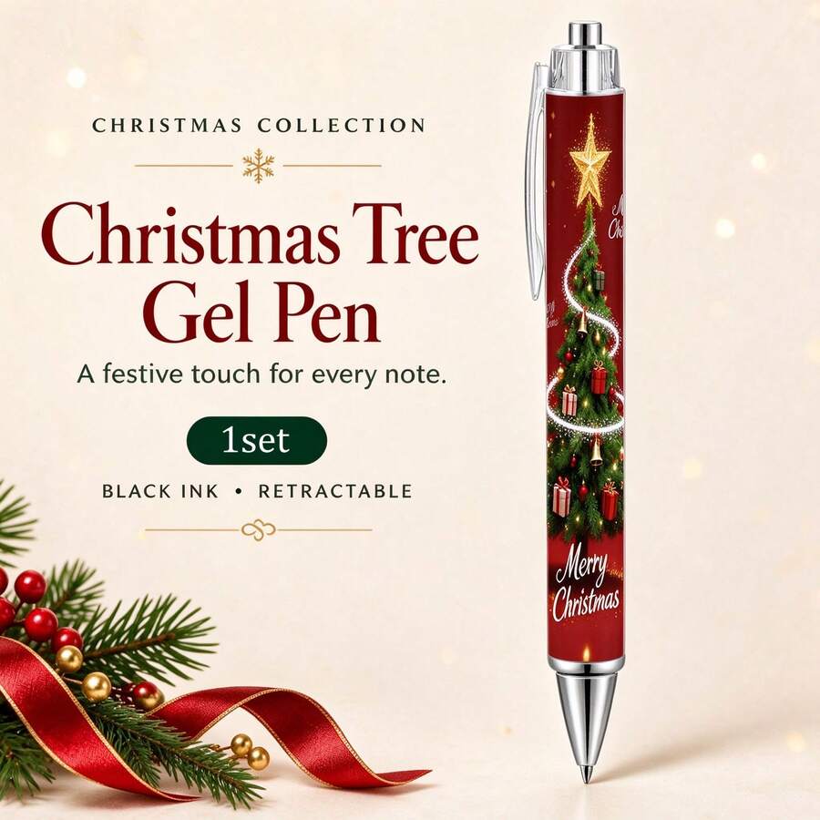 1set-Vintage Christmas Tree Ballpoint Pen Gift Set, Retractable Quick ...