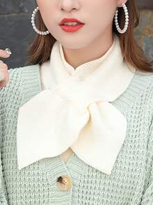 Versatile Autumn/Winter Knitted Scarf For Women, Korean Style Shawl Neck Warmer, Warm Neck Scarf With Decorative Bow, Cross-Style Small Silk Scarf - Multicolor - View 6