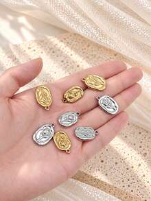 10pcs Stainless Steel 18K Gold Plated Oval Asymmetrical Tulip Flower Pendant Set, DIY Pendant High-End Design Necklace Earrings Bracelet Charm - Multicolor - View 10