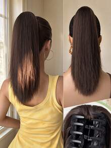 16 Inch Brown Straight Synthetic Claw Ponytail Wig, Heat Resistant Fiber, Suitable For Women To Wear On Christmas, Halloween, Music Festivals And Daily Occasions - Brown - View 11