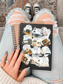 50Pcs German Book Quote Sticker Pack, Vintage Reading Inspirational German Text Decorative Decals For Scrapbooking Journal Phone Case Water Bottle DIY Craft - Multicolor - View 2