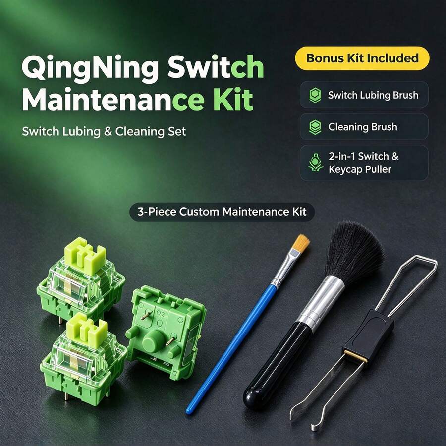 QingNing Linear Switch 40gf 5 Pin Hot Swap Factory Lubed 50 100Pcs With Free 3Pcs Maintenance Kit Lube Brush Cleaning Brush And 2-In-1 Puller For Typing Experience Upgrade Office