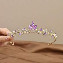 1pc European Women's Fashion Princess 3D Crown Sweet Luxury Rhinestone Birthday Hair Accessory Headband - Purple - View 2