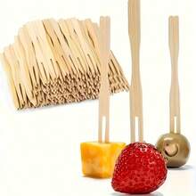 50/100/200/300pcs Bamboo Mini Forks - 3.5 Inch Disposable Cocktail And Fruit Forks, Suitable For Parties, Weddings And Desserts - Smooth Edge Design - Multicolor - View 5