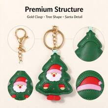 1Pc Cute Y2K Christmas Tree Keychain, Aesthetic Kawaii Santa Claus Charm, Coquette PU Leather Pendant For Bags - Multicolor - View 5