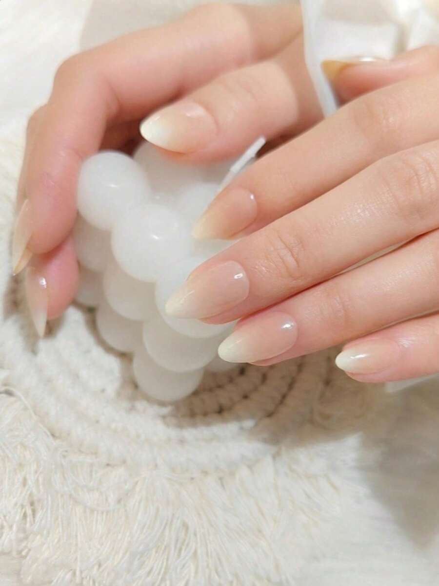 24pcs Short Almond Gradient False Nails, 1pc Nail File And 1pc Jelly Glue, Create Stunning Nail Art! Nail Art Supplies Set