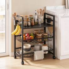 EZIFY Heavy-Duty 3-Tier Standing Shelf, 35kg Load Per Tier, Slim Space-Saving Rack With Lockable Casters, For Kitchen/Pantry/Utility Room. - 3-tier Large Capacity Storage Trolley - View 3