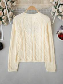 Sweater Rajut Kabel Gaya Korea yang Manis dan Imut, Leher Bulat, Lengan Panjang, untuk Wanita, Musim Gugur dan Musim Dingin, Lapisan Dalam, Lapisan Dasar, Pullover Seksi - Aprikot - View 8