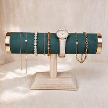 1pc Velvet Jewelry Display Stand, Bracelet, Bangle, Watch Storage Organizer, Gold Iron Frame With Solid Wood Base, Single Layer/3-Tier - Multicolor - View 4