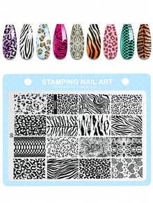 1pc Print Nail Stamping Plate Leopard Snake Pattern Nail Art Stencil Stainless Steel Nail Stamp Template For DIY Manicure Nail Tools Salon Home Supplies - Multicolor - View 7