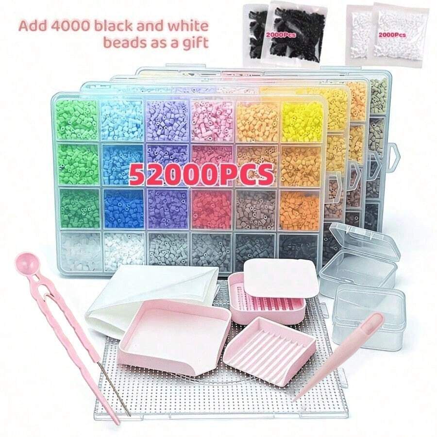52,000pcs 2.6mm High Quality Fuse Beads Handmade Set, 96 Colors Large Capacity Fuse Beads, Creative Handmade Supplies, DIY Handmade Crafts, Suitable For Creative Art Projects, Ideal Choice For Art And Craft Supplies, (Accessories Color Randomly Shipped) - Multicolor - View 1