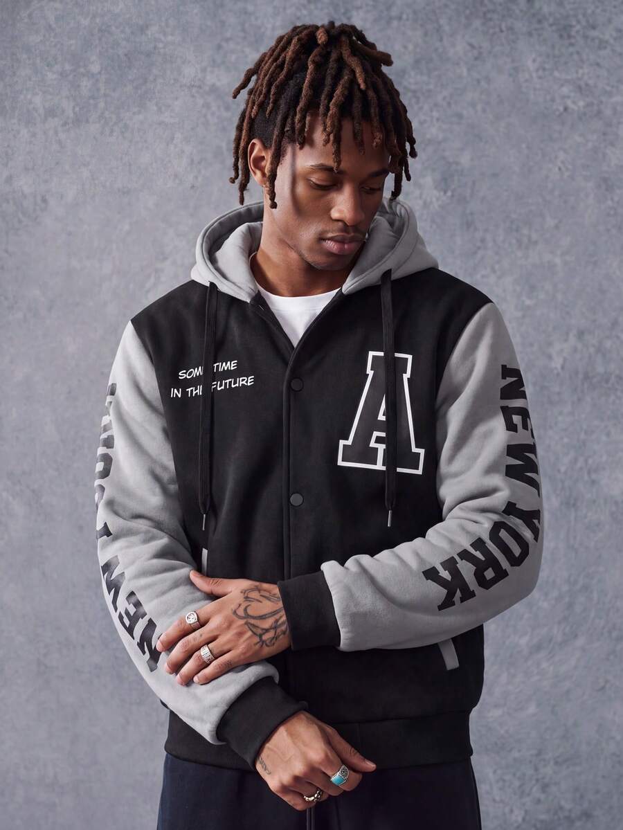 MAISONFOX Men's Basic Zip-Up Hoodie Jacket, Autumn/Winter, Minimalist Fashion Solid Color, With Raglan Sleeves - Black - View 1