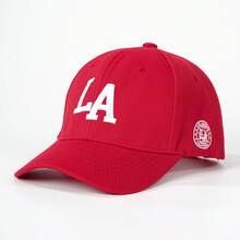 1pc Embroidered LA Baseball Cap, Outdoor Adjustable Sun Protection Casual Hat, Suitable For Spring/Autumn Travel, Beach Vacation, Men's Sun Hat, Y2K Style Youth Cap - Red - View 1