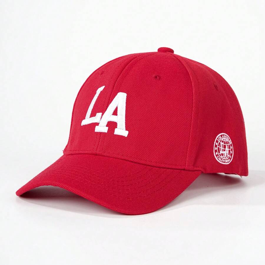 1pc Embroidered LA Baseball Cap, Outdoor Adjustable Sun Protection Casual Hat, Suitable For Spring/Autumn Travel, Beach Vacation, Men's Sun Hat, Y2K Style Youth Cap - Red - View 1