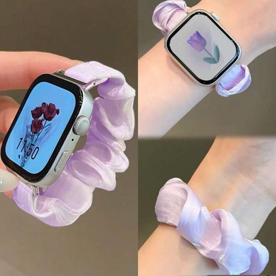 Slim Elastic Scrunchie Strap Compatible With Huawei Watch Fit5Pro Fit5 Fit4Pro Fit4 Fit3 Chiffon Ice Silk Loop Bracelet For Girls - HW-fit5/5Pro/4/4Pro/3 - View 1