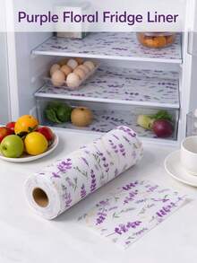 4Pcs Fridge Mats, Easy Wipe Surface For Refrigerator Shelves, Lavender Floral Print, Non Slip Kitchen Liner, Cabinet Drawer Protective Pad Home Organizer - Lavender Pattern - View 4