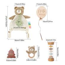 Christmas Teddy Bear Plush Gift Set, Suitable For 0-12 Months Newborns, Cute Bear Rattle + Sun Rattle + Milestone Cards + Silicone Green Leaf Teether Toy, Holiday Newborn Boy Girl Gift - Multicolor - View 5