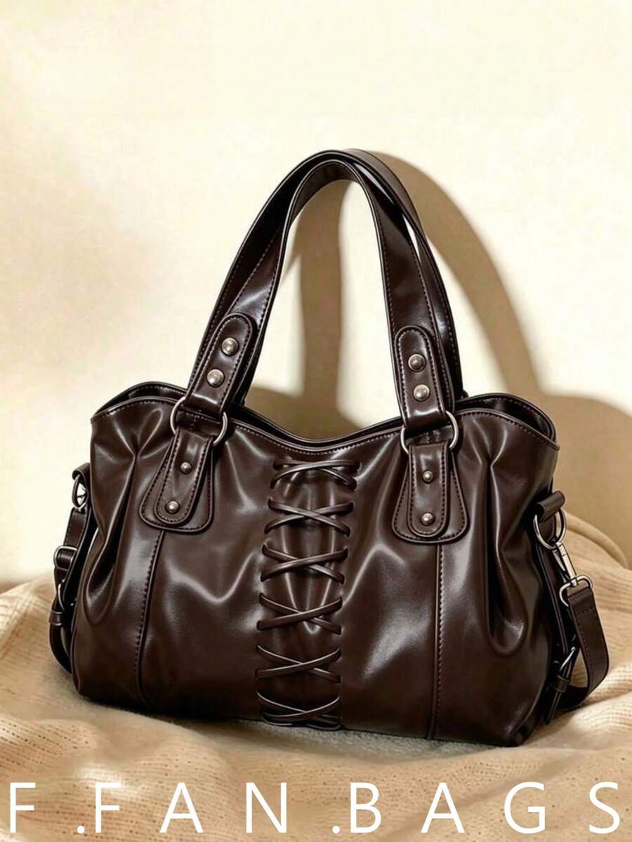 New Large Capacity Tote Bag, Fashion Casual Shoulder & Crossbody Bag, Women's Soft Leather High Quality Handbag - Coffee - View 1