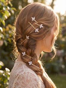6pcs Elegant Rhinestone Decor Bobby Pin, Sweet & Chic Floral Hair Clips Set For Women Daily Party Hair Accessories - Multicolor - View 3