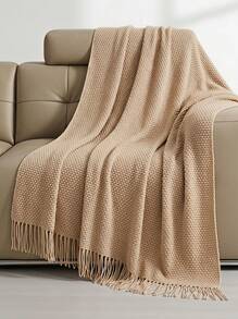 Veyra Day Solid Color Knitted Blanket, Nordic Style Rectangular Office Nap Sofa Blanket, Air Conditioning Blanket, Knitted Blanket, Throw Blanket - Khaki - View 6