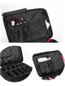 Portable Black Makeup Case Adjustable Dividers Large Capacity Travel Cosmetic Organizer Bag For Women Skincare Makeup Storage - Black - View 9