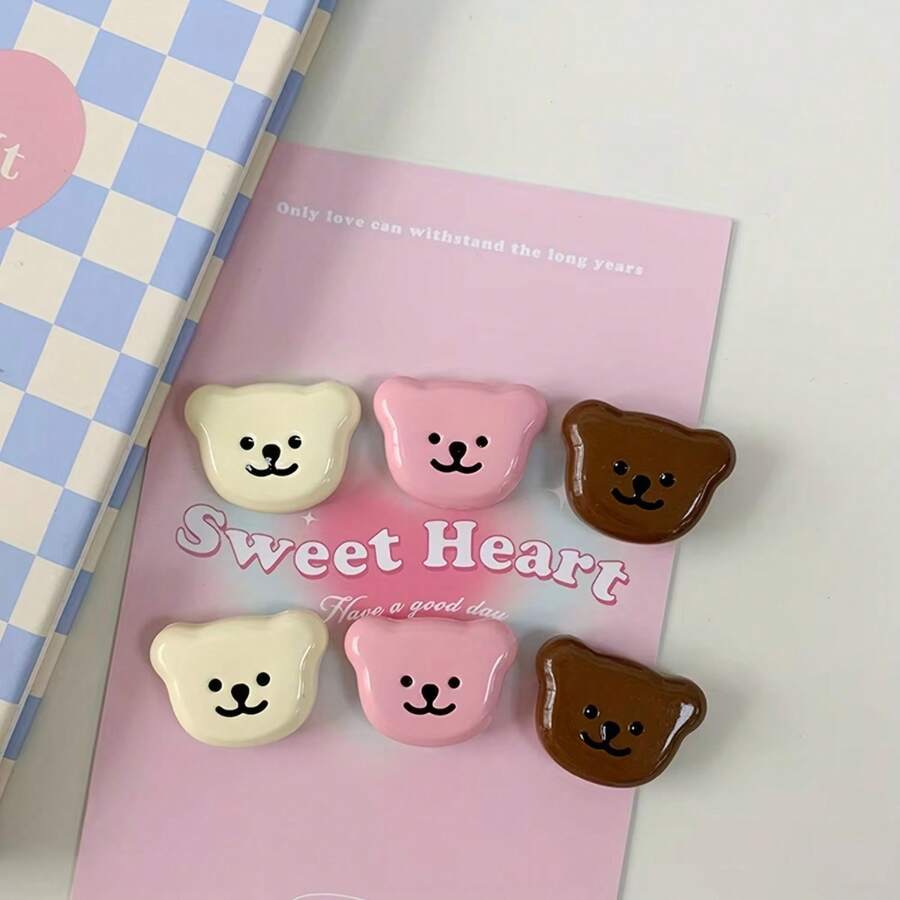 3/6/9pcs Cartoon Smiling Bear Fridge Magnets, Suitable For Kitchen Decoration And Home Decor, Cute Fridge Stickers, Cute Office Kitchen Magnets, Best Gift For Birthday, Graduation, Mother's Day - Multicolor - View 1