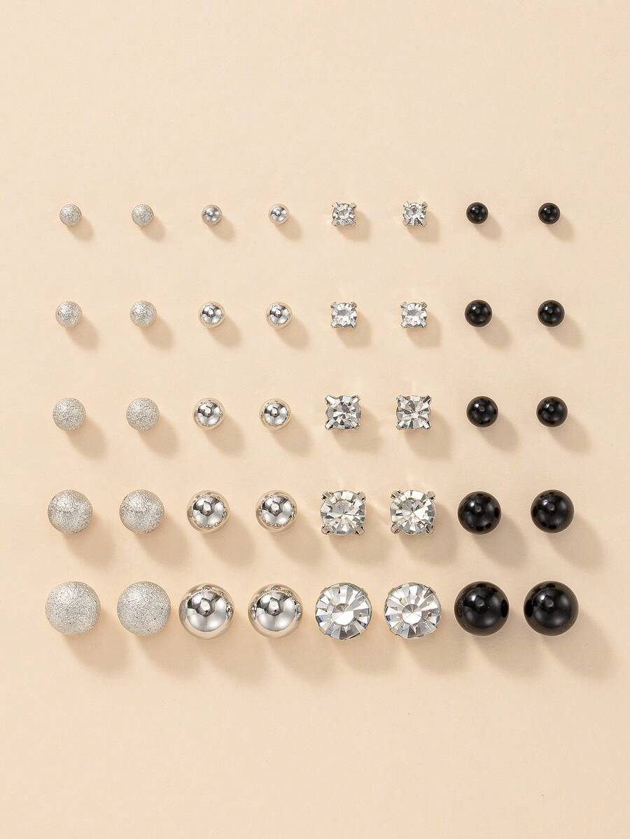 1 Set 20 Pairs Exquisite Shiny Rhinestone Multi-Color Ball Stud Earrings For Women, Suitable For Daily Casual Wear, Holiday Gift For Friends - Multicolor - View 1