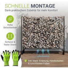 Kaminholzregal M - 130x117x36 cm - Schwarz, Brennholzregal aus Stahl mit Abdeckung, Holzunterstand für Garten & Terrasse, 200 kg belastbar - M - Übersicht 6