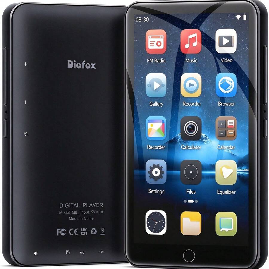 Diofox 80GB MP3 MP4 Player With Bluetooth & WiFi, 4.0 Inch Touch Screen Android Music Player For Kids, Built-In Parental Control, Storage Expandable Up To 1TB, Black - View 1