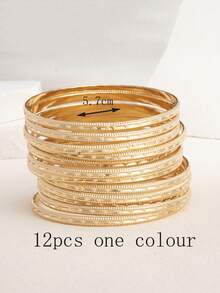12pcs Luxury Niche Design Metal Bestselling Versatile Stackable Thin Bracelets - Multicolor - View 17