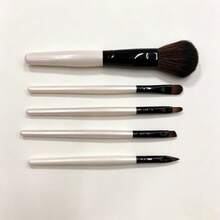 5Pcs White Handle Cosmetic Brushes, Soft Bristle Face & Eye Makeup Brush Kit - White - View 4