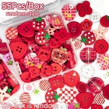 11/22/33/44/55/66/77/88/99Pcs Boxed Red Mixed Color Handmade Button Set, Heart, Floral, Star, Plaid Printed Resin Buttons, Multi-Hole Sewing Buttons Suitable For DIY Handmade Scrapbook Decoration, Clothing And Accessories - Multicolor - View 19