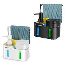 4-In-1 Kitchen Soap Dispenser Storage Set, Dual Refillable Soap Pump Bottles, Suitable For Dish Soap And Hand Soap, With Sponge Holder, Dish Brush Holder And Cloth Rack, Space-Saving Sink Organizer, Suitable For Kitchen And Bathroom Countertop Storage, Christmas Gift, Mother's Day Gift - Multicolor - View 12