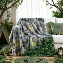 1pc Jungle Dinosaur Cartoon Glow-In-The-Dark Blanket, Soft Flannel Blanket, Suitable For Sofa, Living Room, Bedroom And Outdoors, Decoration Gift, Perfect For Teens And Adults - Multicolor - View 12