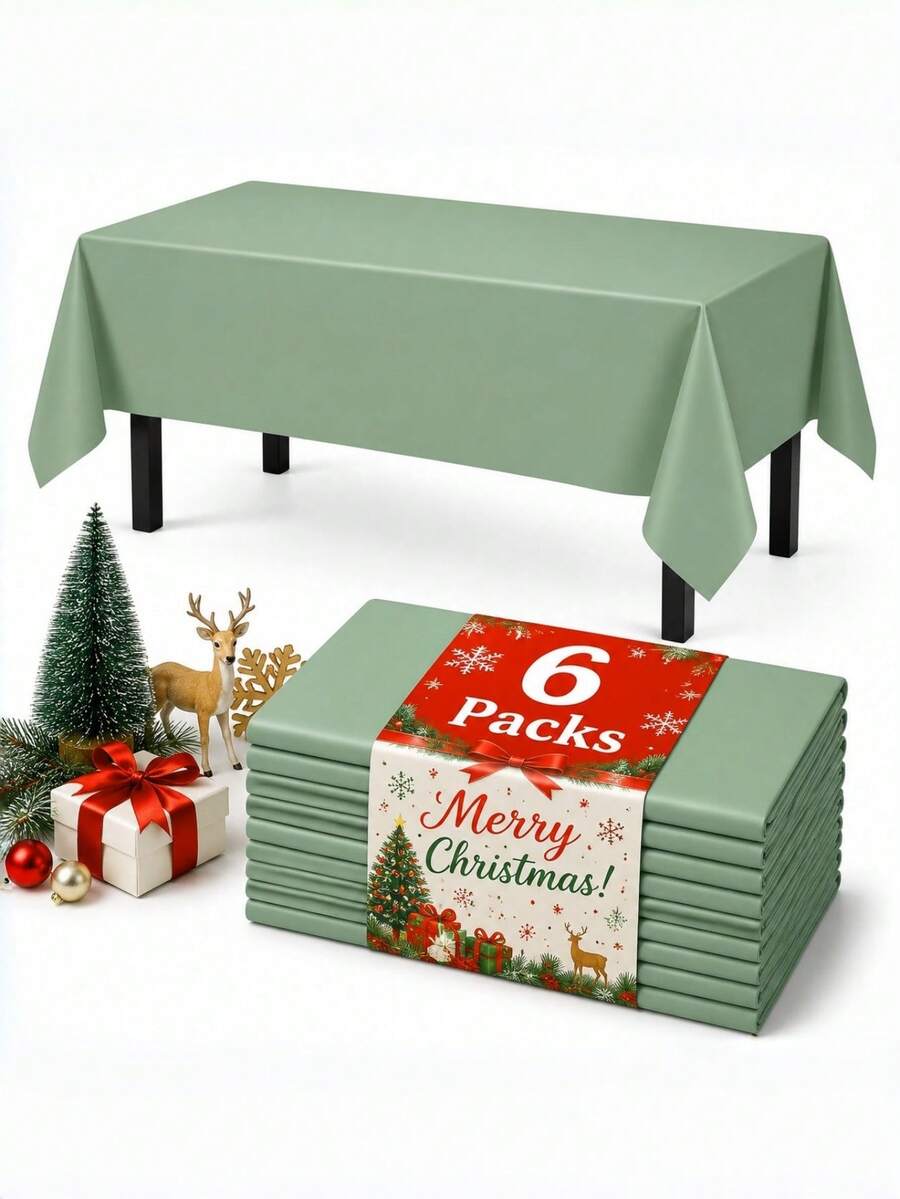 1/3/6 Pack Sage Green Plastic Tablecloth, For Rectangular Tables, Light Green Disposable Tablecloth, Waterproof Sage Green Tablecloth, For Birthday, Wedding Party Decorations, 54 X 108 Inch - Green - View 1