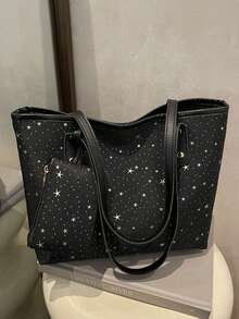 Korean Style Shoulder Large Bag Women's New Fashion Large Capacity Commuting Niche Design Tote Bag - Black - View 10