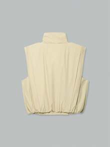 YROOE Women's Autumn/Winter Beige Stand Collar Double-Breasted Epaulette Sleeveless Loose Short Vest - Beige - View 2