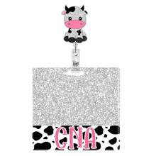 1pc Acrylic Glitter Cow Print Retractable Badge Reel ID Name Tag Holder For Healthcare Workers - A - View 4