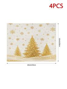 Christmas Snowflake Christmas Tree Table Runner, Pillowcase, Placemat, Winter Rustic Gold Linen Dining Table Decor, Holiday Party Home Decoration, Kitchen Dining Table Decor Flag - Multicolor - View 8